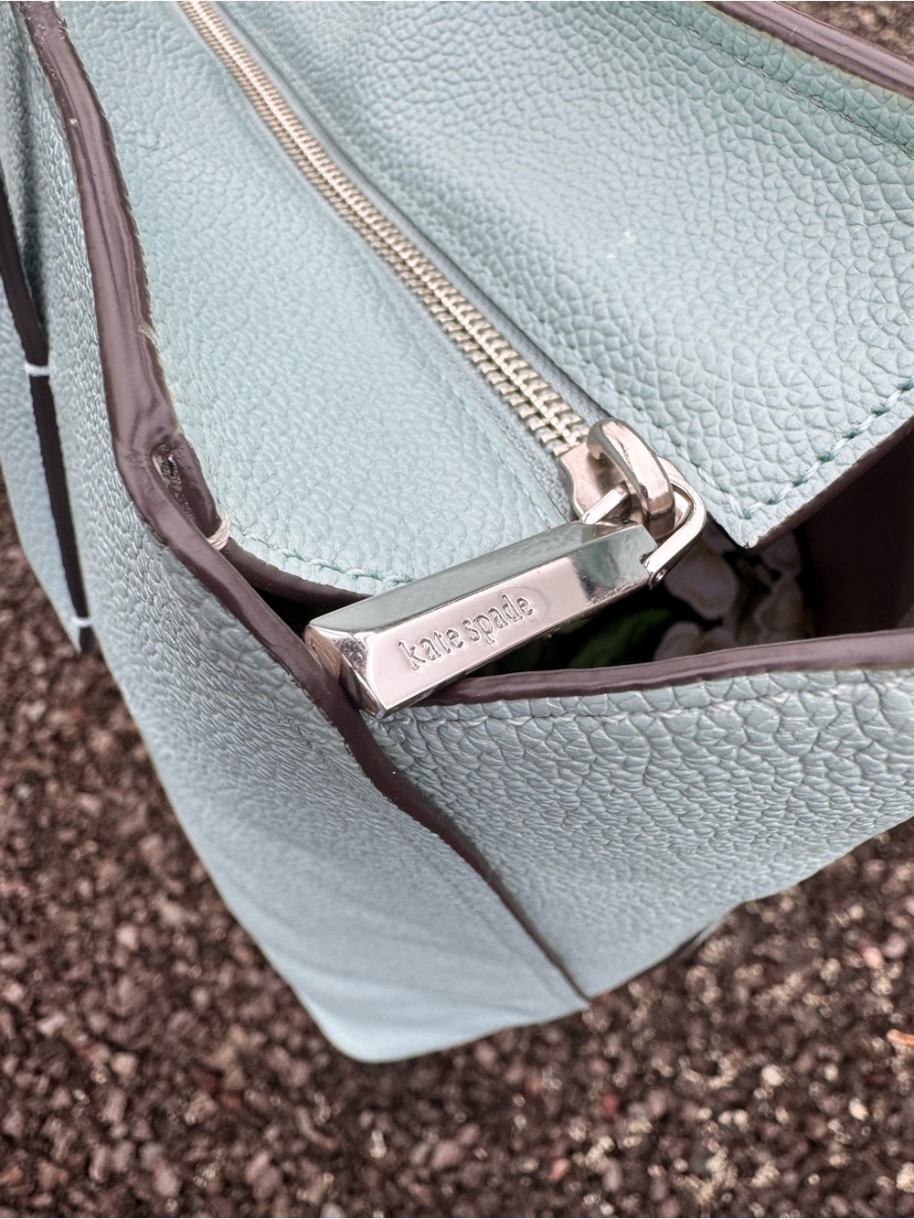 Kate Spade New York Blue Pebbled Leather Zip Tote Shoulder Bag - Picture 6 of 16